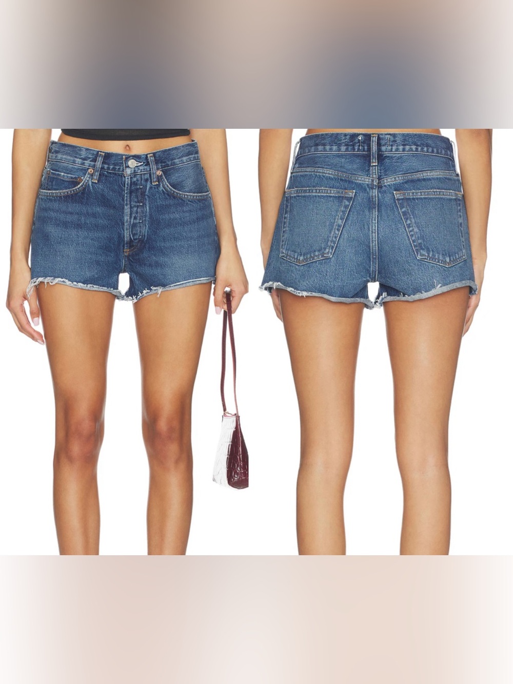 AGOLDE Riley High Rise Cut-Off Denim Shorts in Medium Wash SZ 28